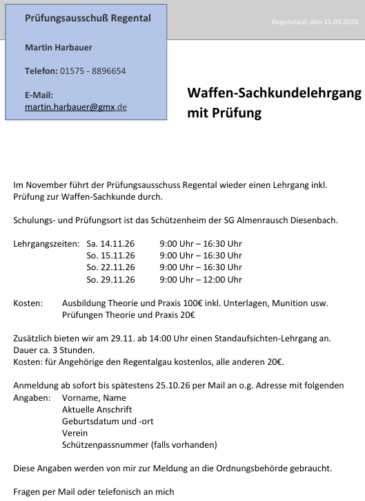 Ausschreibung Waffensachkunde